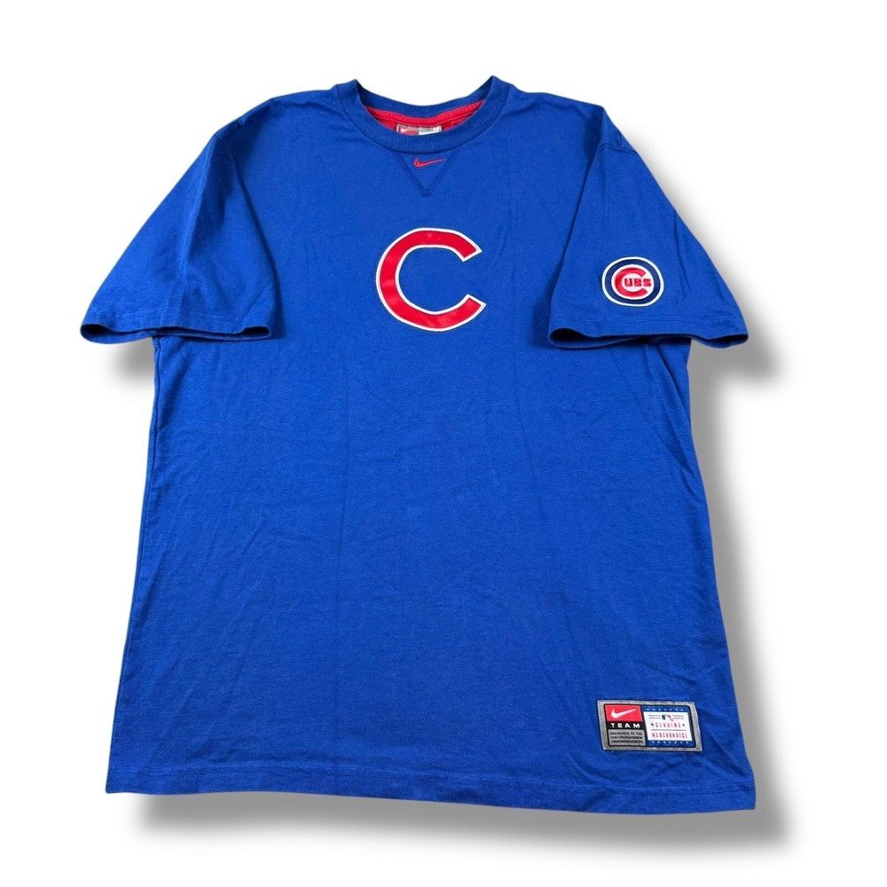 VTG Nike MLB Chicago Cubs Center Swoosh Embroidered Logo T-Shirt Mens M GUC Rare